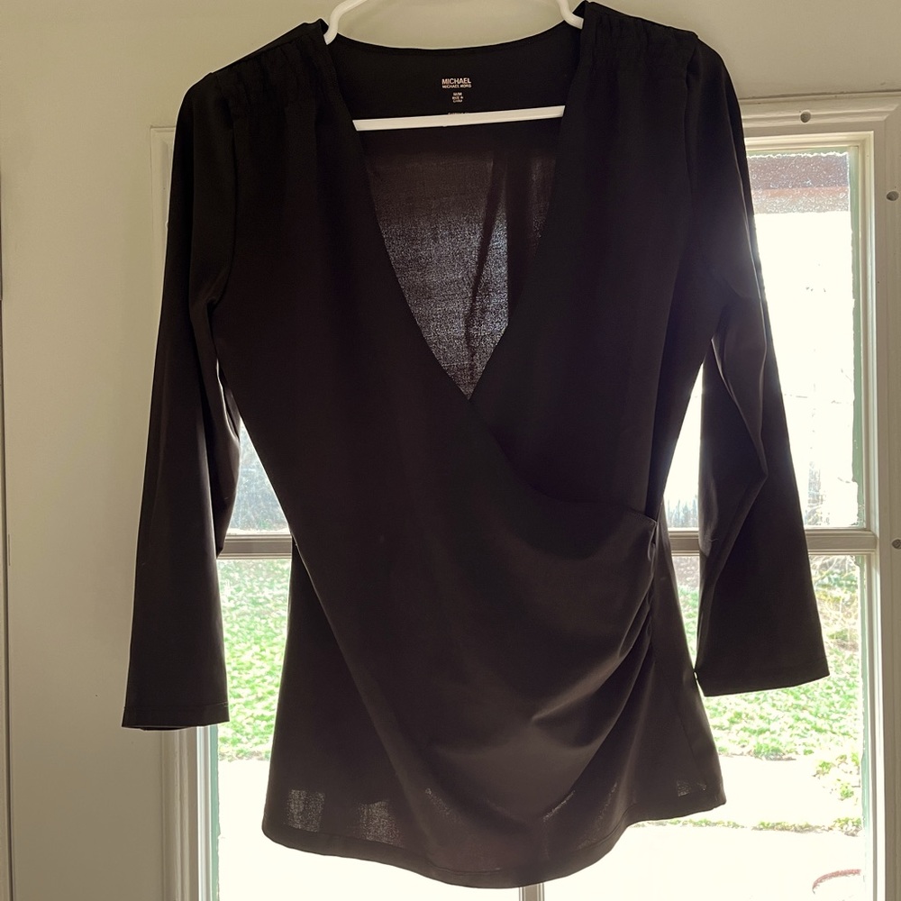 Michael Kors rouched blouse with deep neck, size M.